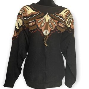 Vintage Malain Cowboy Rodeo Sweater Black Brown Size Large Unique Rare 1980's